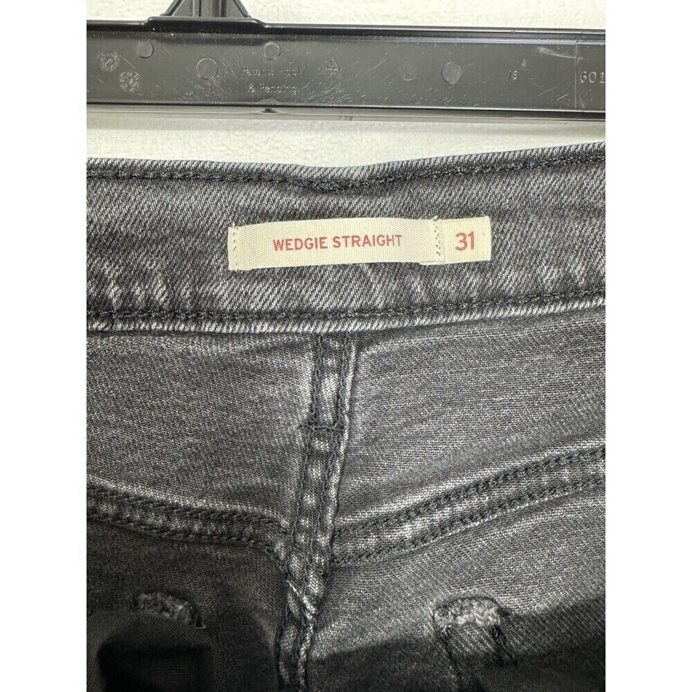 Levis Wedgie Straight Jeans Womens 31x28 Black Button Fly High Rise Distressed - Picture 4 of 11